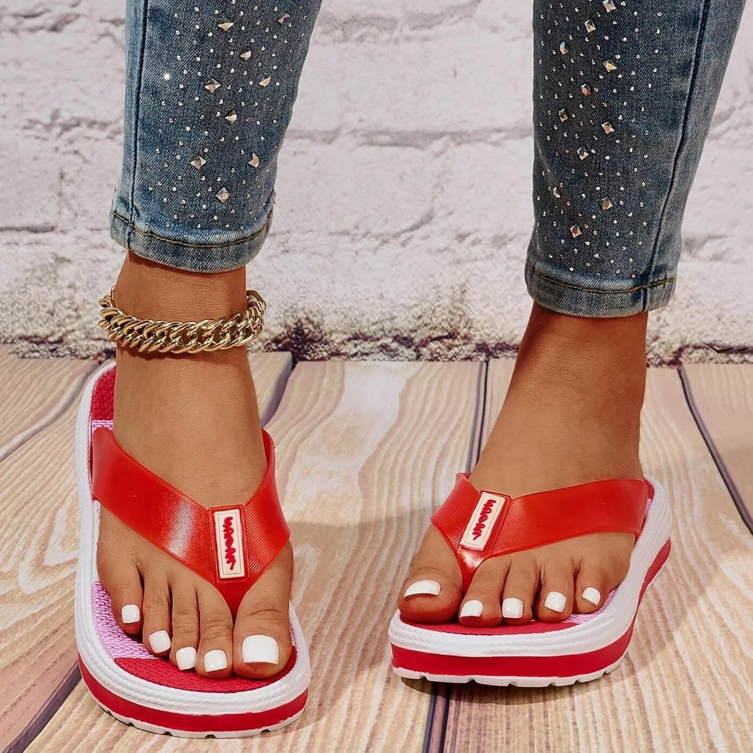 Sandals Slip On Indoor Outdoor Platform Flip Flops For Women Cushioned Thong Sandals With Soft Eva Foam Insole