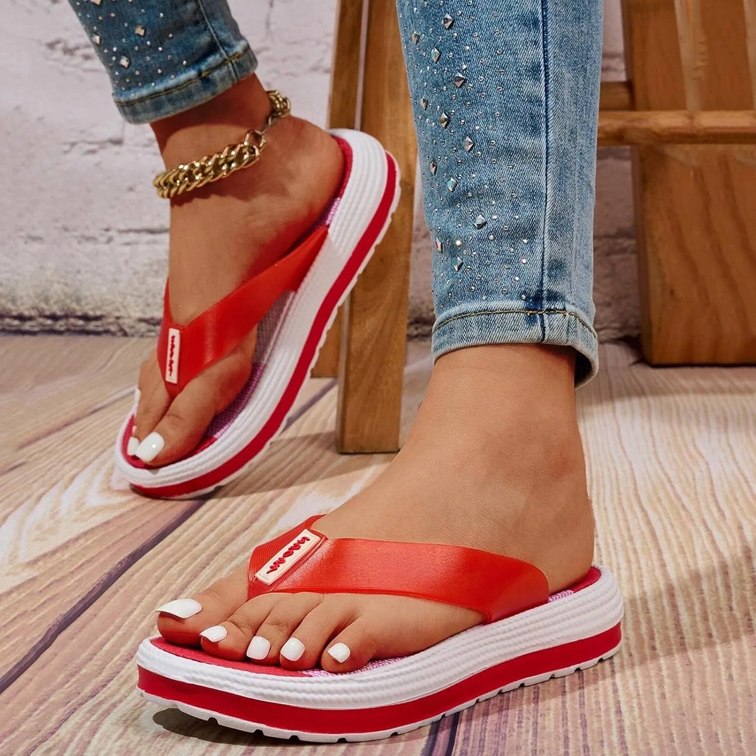 Sandals Slip On Indoor Outdoor Platform Flip Flops For Women Cushioned Thong Sandals With Soft Eva Foam Insole