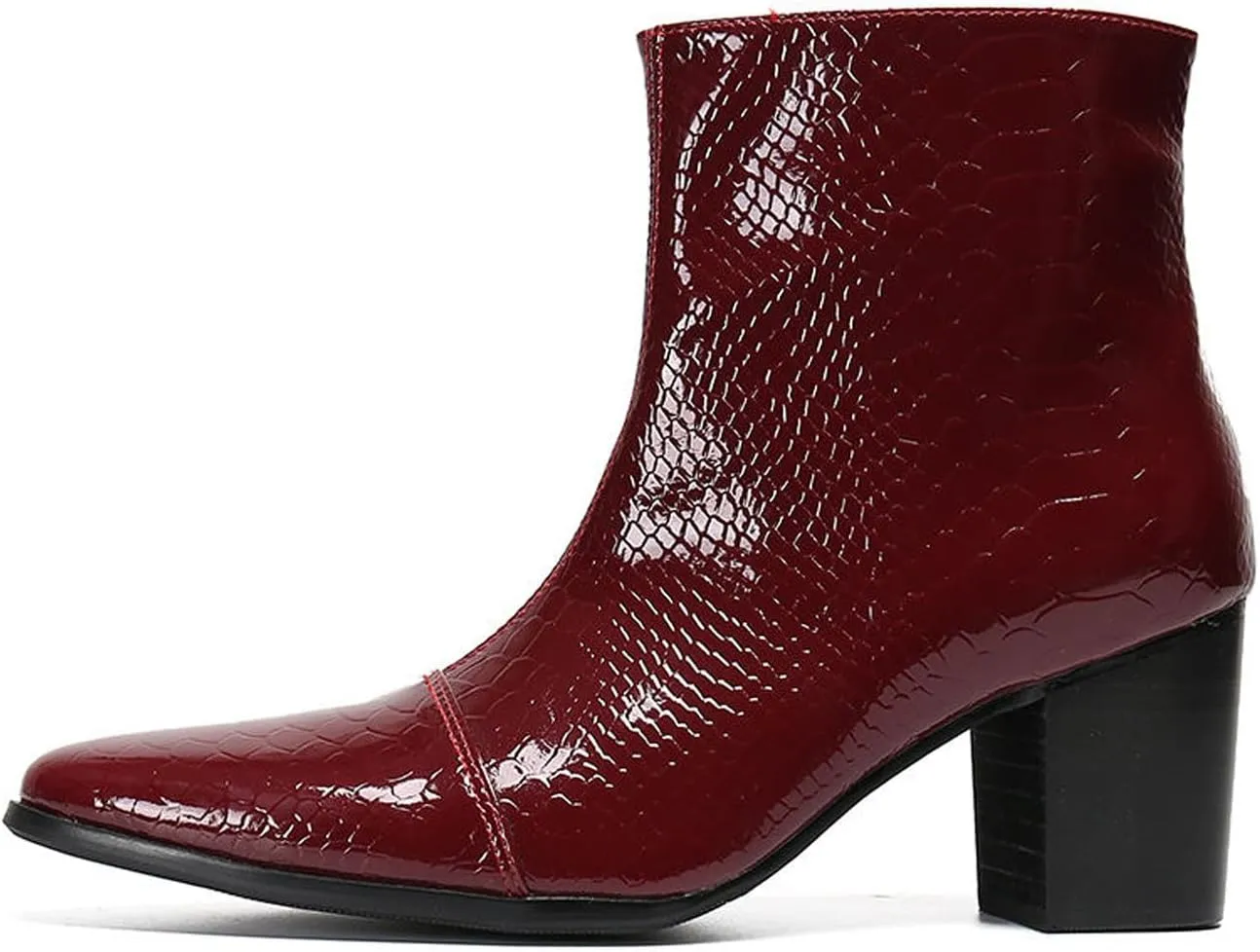 Santimon Mens Boots Casual Patent Leather Chelsea Dress Boots Zipper on Side Mid Calf Boots for Men