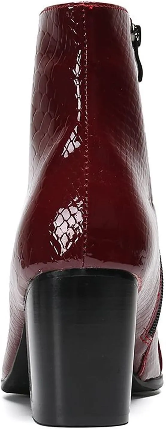 Santimon Mens Boots Casual Patent Leather Chelsea Dress Boots Zipper on Side Mid Calf Boots for Men