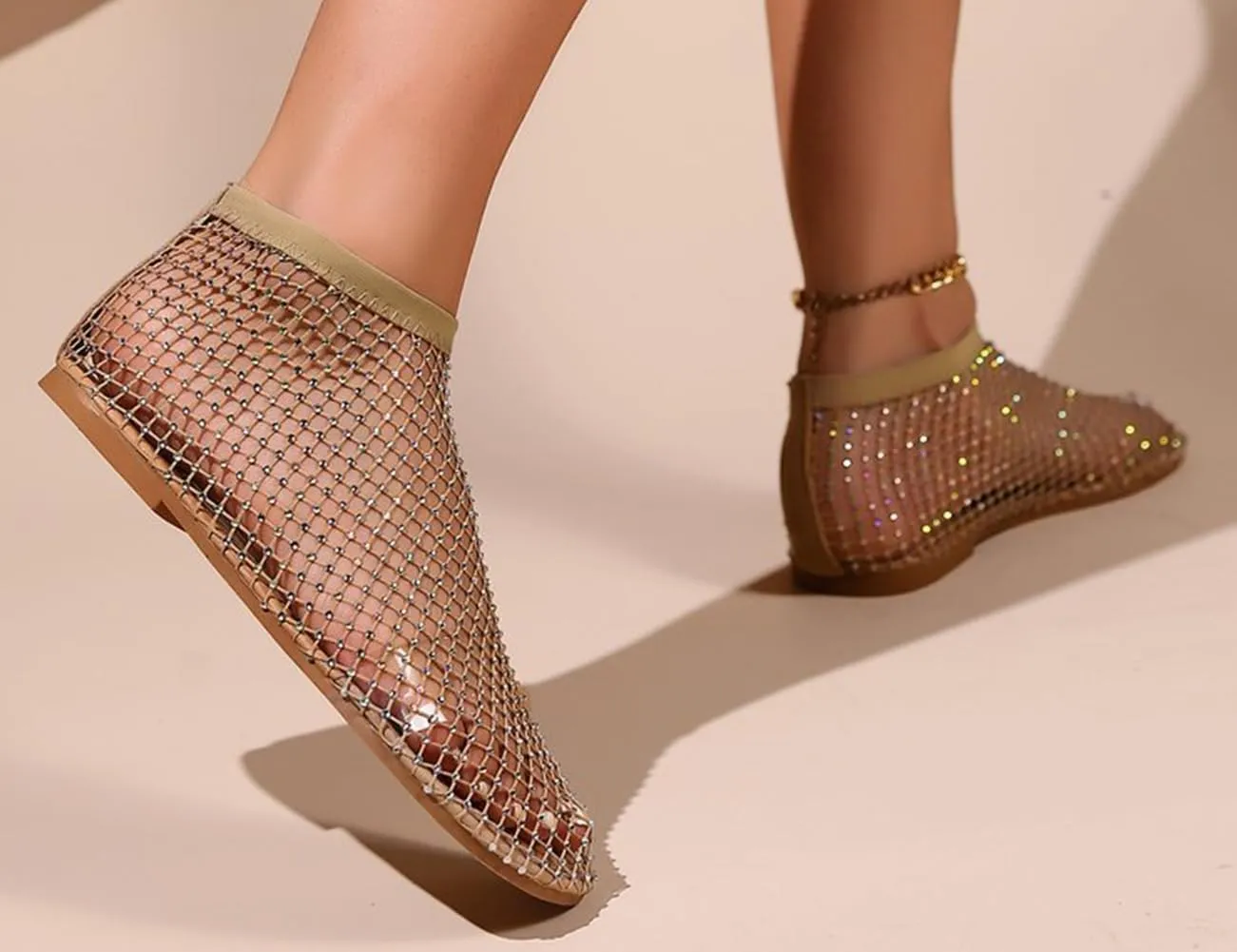 Shiny Gem Mesh Flats Women,Glittery Stretchy Net Shoes Women Ultra Comfortable Shiny Gem Mesh Flats Sparkle Shoe,Sexy Flat Cutout Sparkly Casual Wedding Dress Flats Slip On Sandals
