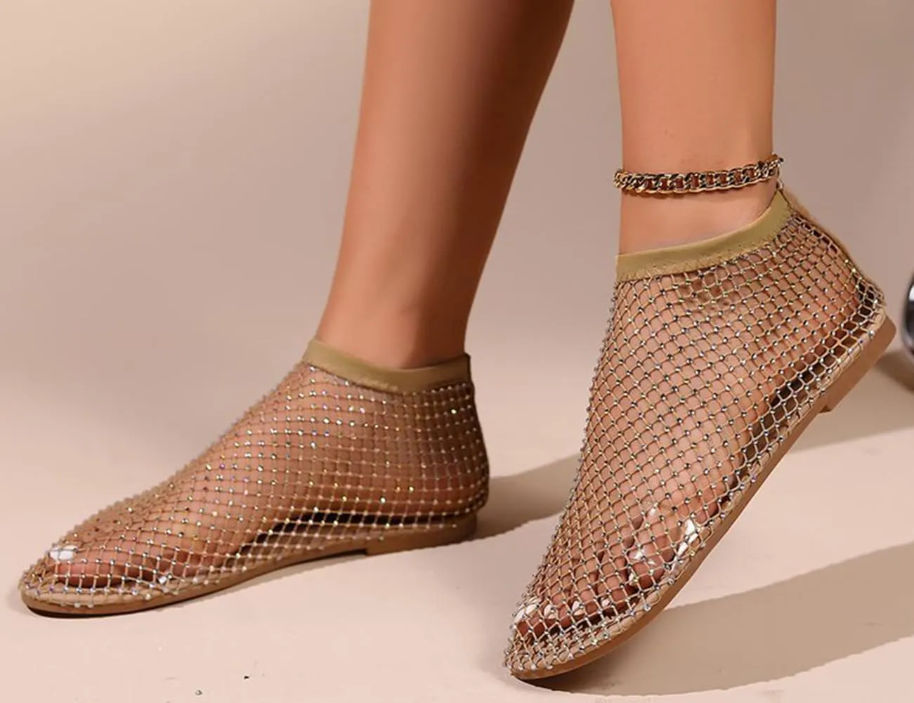 Shiny Gem Mesh Flats Women,Glittery Stretchy Net Shoes Women Ultra Comfortable Shiny Gem Mesh Flats Sparkle Shoe,Sexy Flat Cutout Sparkly Casual Wedding Dress Flats Slip On Sandals