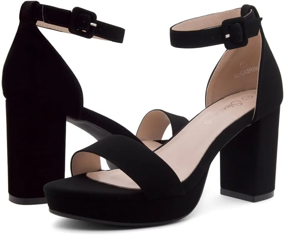 Shoe Land SL-Cabrini Women's Platform Heels, Open Toe Chunky Block Heeled Sandals with Ankle Strap  Dressy High Heel Sandals for Prom, Wedding, and Party