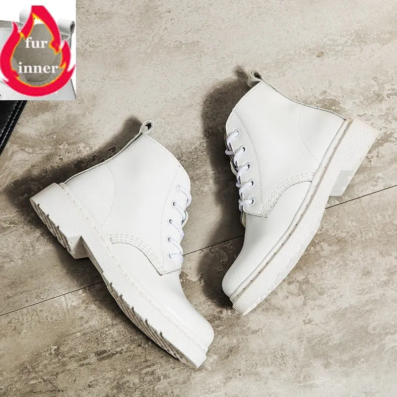Soft Split Leather Women White Ankle Boots Motorcycle Boots Female Autumn Winter Shoes Woman Punk Motorcycle Boots 2020 Spring