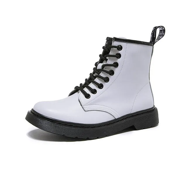 Soft Split Leather Women White Ankle Boots Motorcycle Boots Female Autumn Winter Shoes Woman Punk Motorcycle Boots 2020 Spring