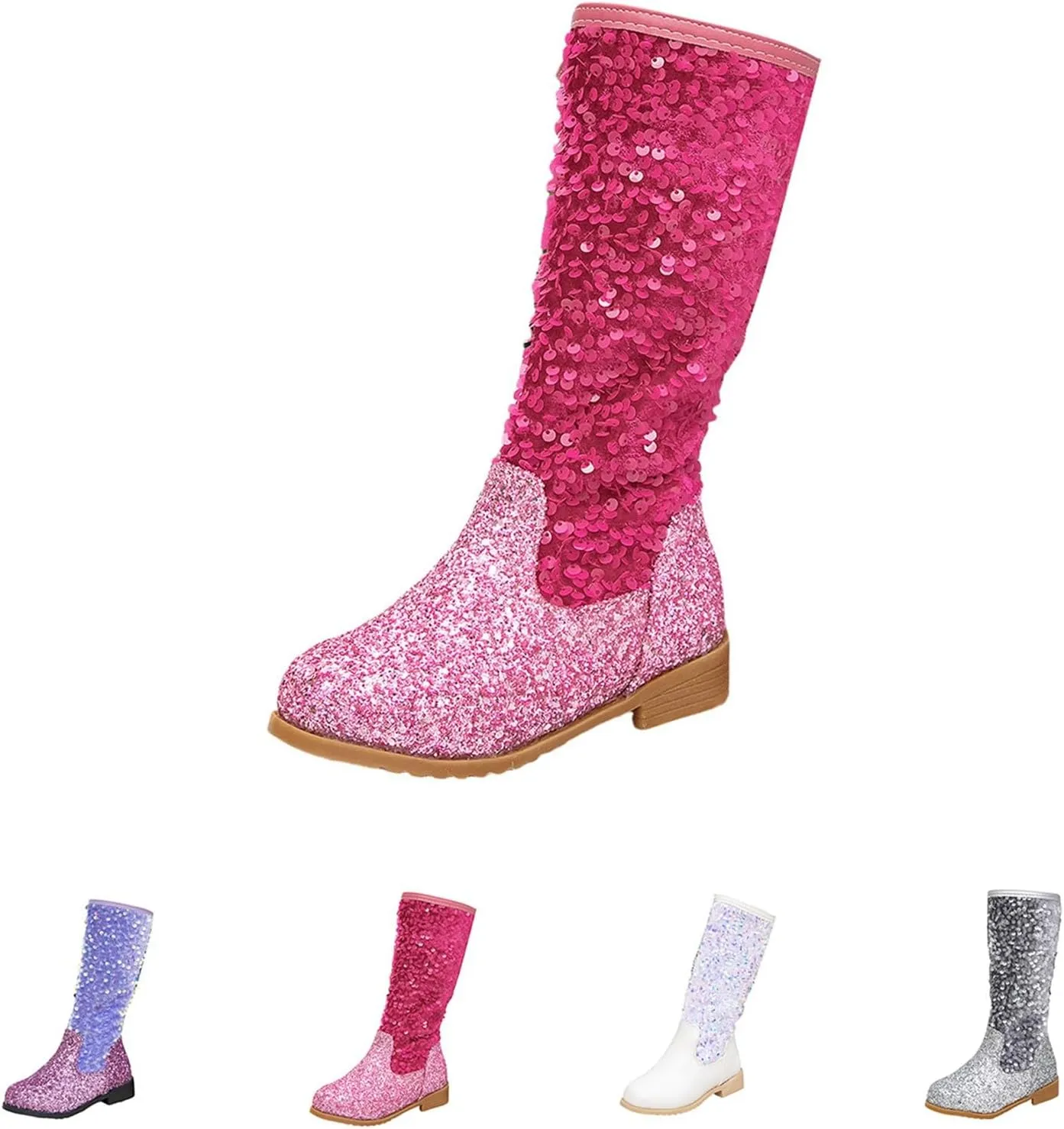 Sparkly Girls Cowboy Western Boots Comfortable Casual Walking Boots Mid Calf Square Toe Ankle Boots for Toddler