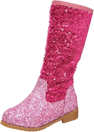Sparkly Girls Cowboy Western Boots Comfortable Casual Walking Boots Mid Calf Square Toe Ankle Boots for Toddler