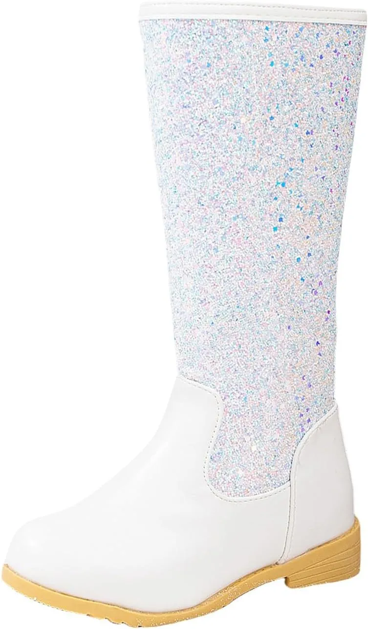 Sparkly Girls Cowboy Western Boots Mid Calf Square Toe Western Boot for Kids Glitter Cowboy Boots Snow Ankle Boots