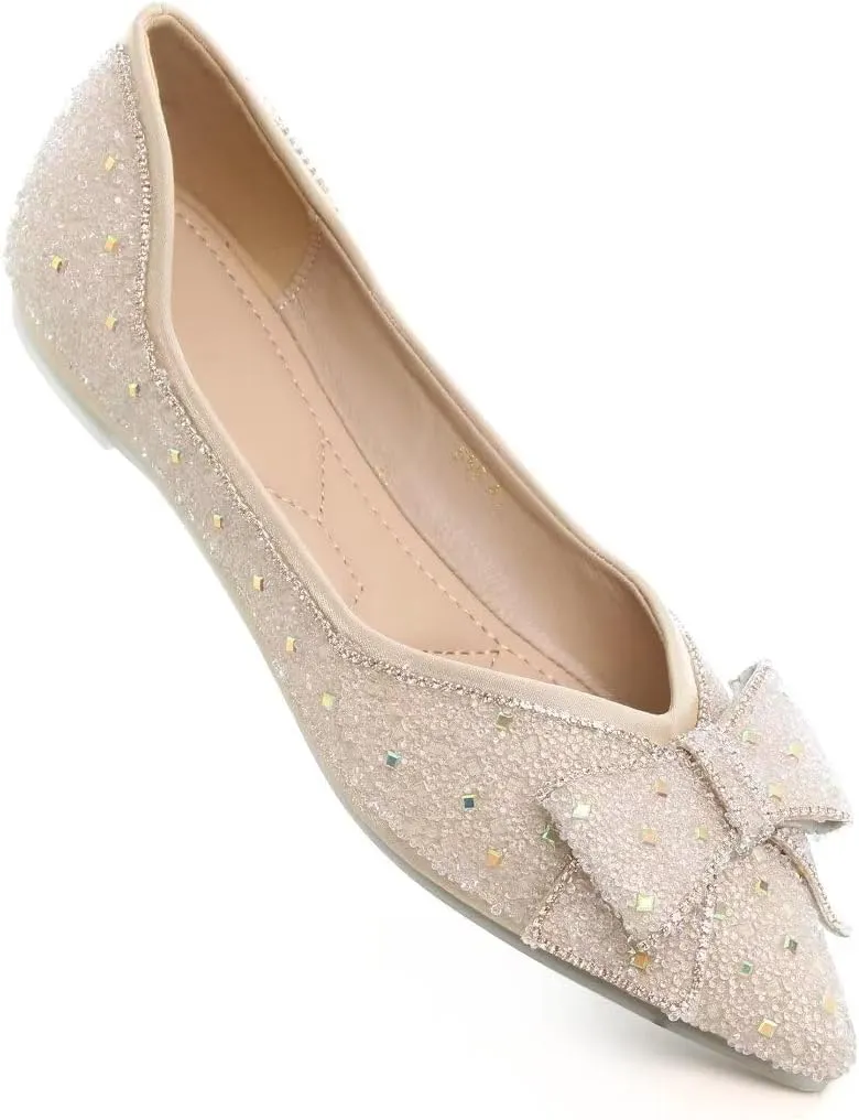 Stunner Women's Pointed Toe Flats Fashion Shiny Rhinestone Flats Comfortable Wedding Party Office Flat Shoes