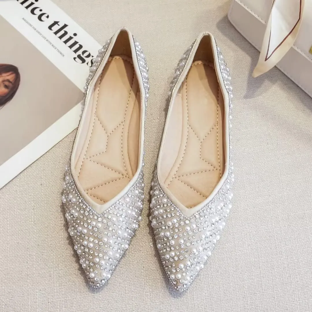 Stunner Women's Pointed Toe Flats Fashion Shiny Rhinestone Flats Comfortable Wedding Party Office Flat Shoes