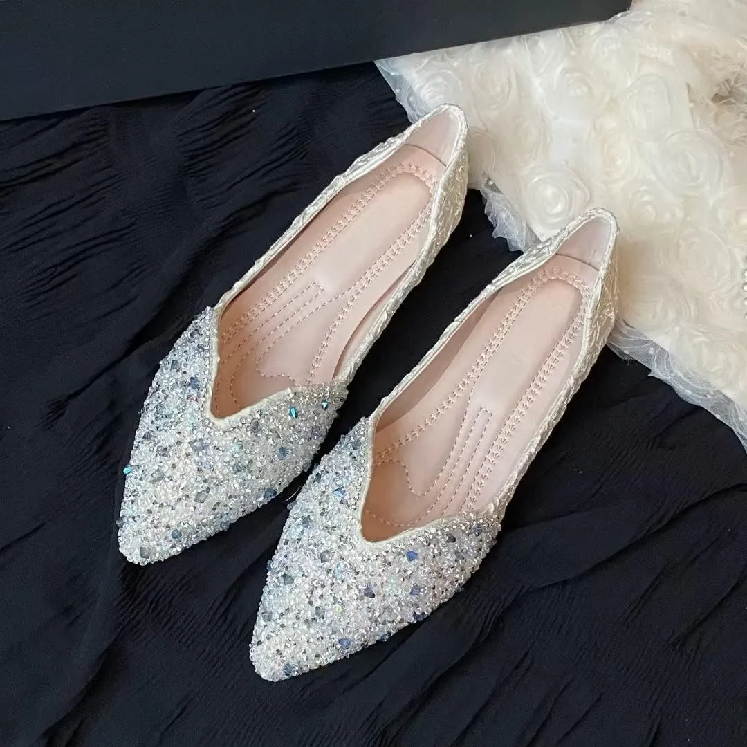 Stunner Women's Pointed Toe Flats Fashion Shiny Rhinestone Flats Comfortable Wedding Party Office Flat Shoes