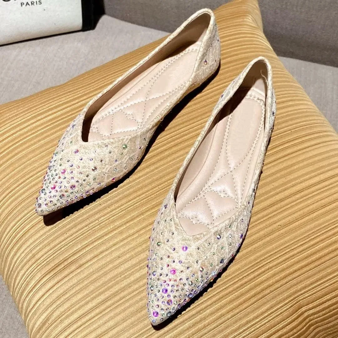 Stunner Women's Pointed Toe Flats Fashion Shiny Rhinestone Flats Comfortable Wedding Party Office Flat Shoes