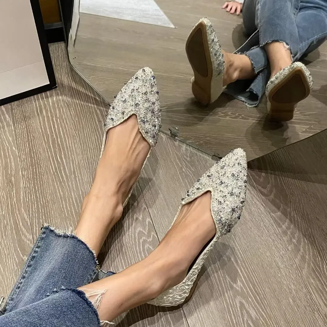 Stunner Women's Pointed Toe Flats Fashion Shiny Rhinestone Flats Comfortable Wedding Party Office Flat Shoes