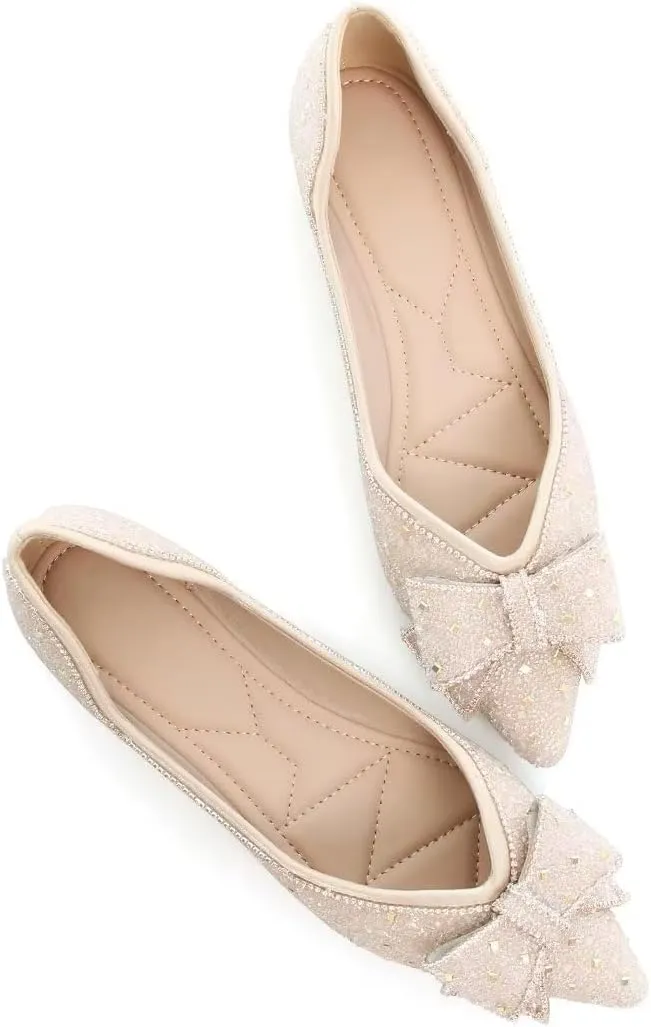 Stunner Women's Pointed Toe Flats Fashion Shiny Rhinestone Flats Comfortable Wedding Party Office Flat Shoes