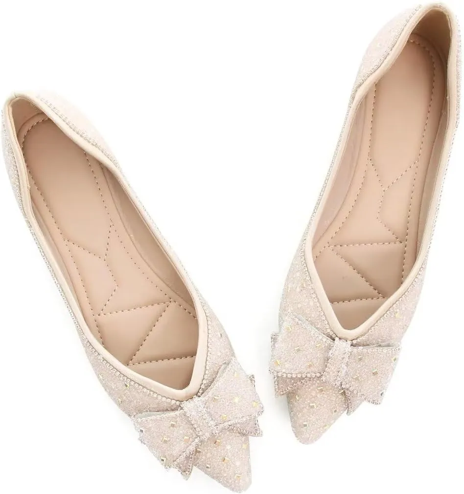 Stunner Women's Pointed Toe Flats Fashion Shiny Rhinestone Flats Comfortable Wedding Party Office Flat Shoes