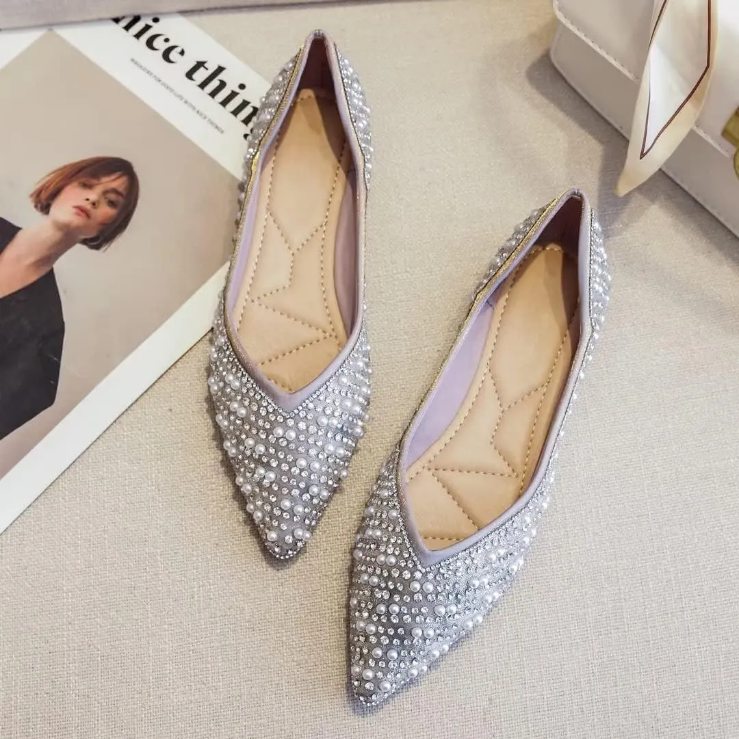 Stunner Women's Pointed Toe Flats Fashion Shiny Rhinestone Flats Comfortable Wedding Party Office Flat Shoes