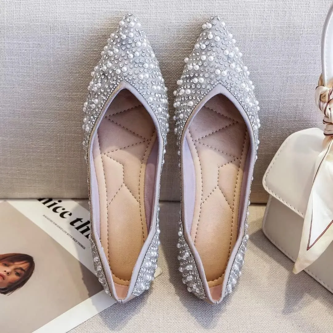 Stunner Women's Pointed Toe Flats Fashion Shiny Rhinestone Flats Comfortable Wedding Party Office Flat Shoes