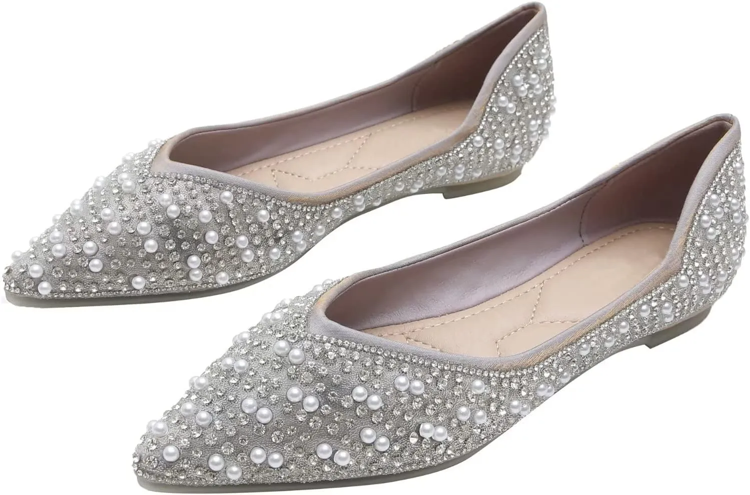 Stunner Women's Pointed Toe Flats Fashion Shiny Rhinestone Flats Comfortable Wedding Party Office Flat Shoes
