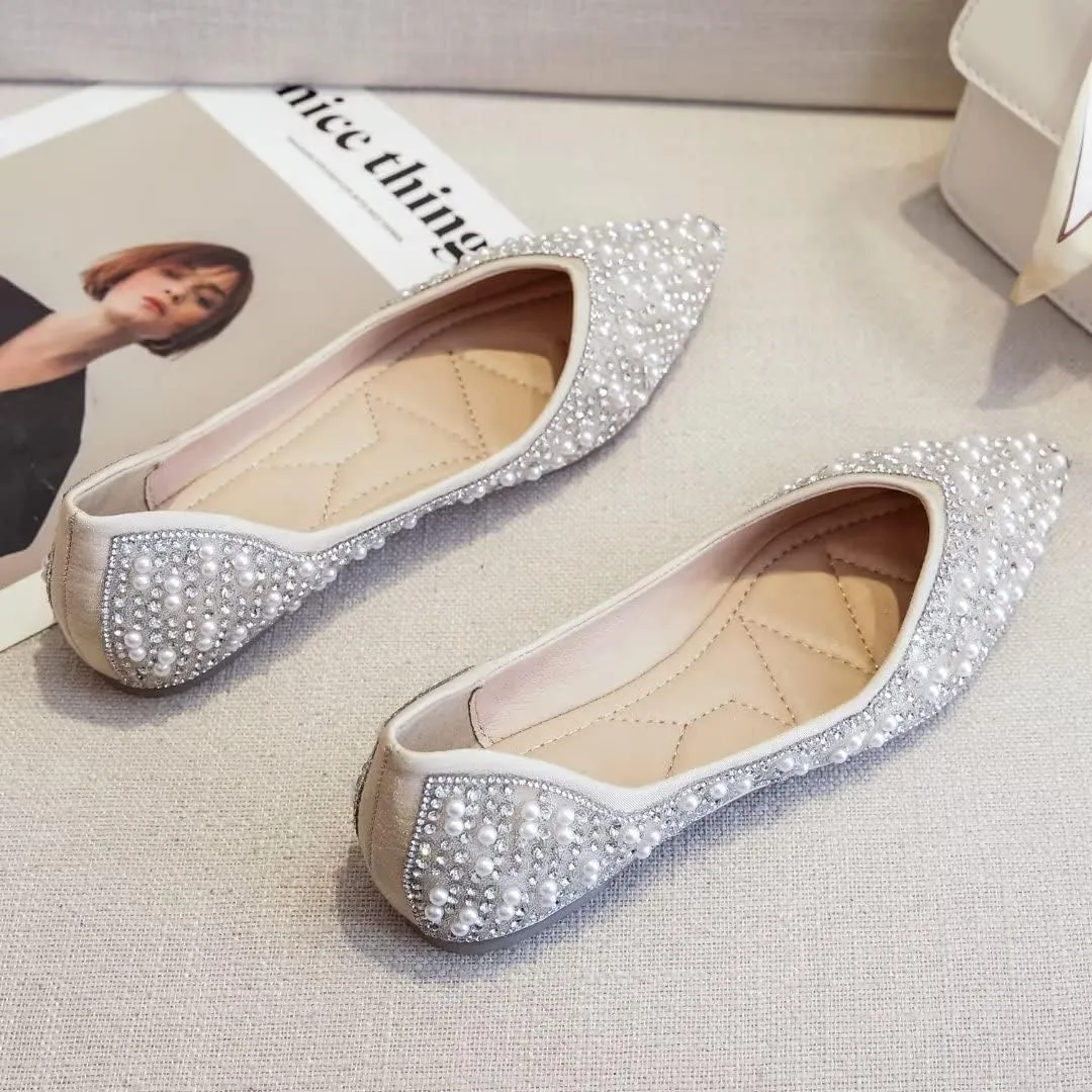 Stunner Women's Pointed Toe Flats Fashion Shiny Rhinestone Flats Comfortable Wedding Party Office Flat Shoes