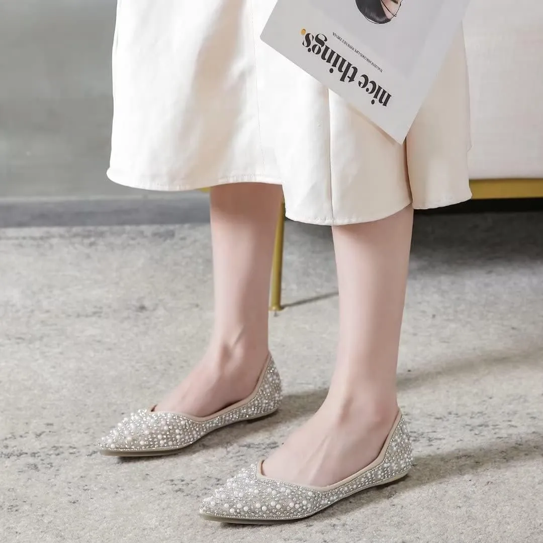 Stunner Women's Pointed Toe Flats Fashion Shiny Rhinestone Flats Comfortable Wedding Party Office Flat Shoes