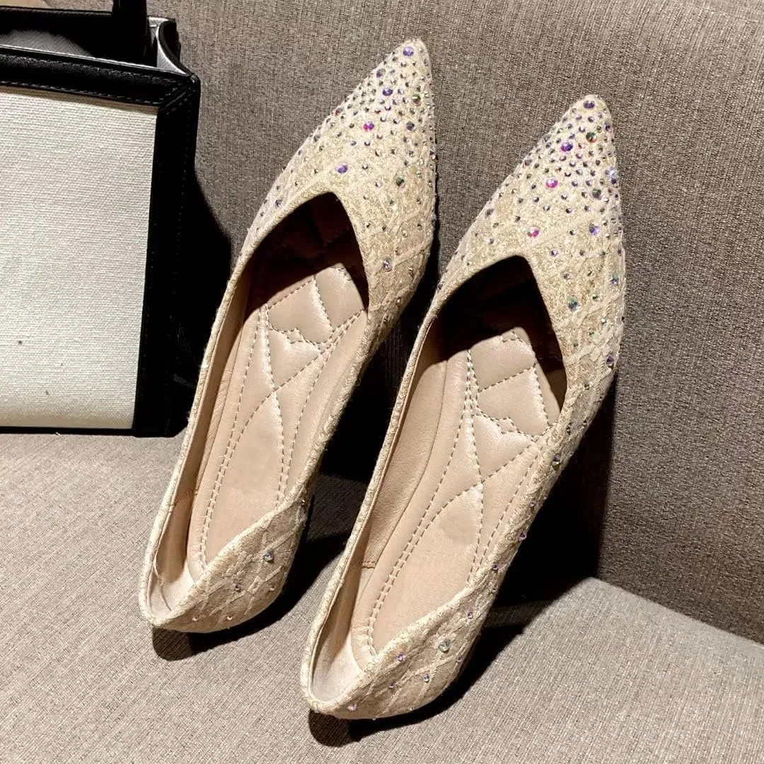 Stunner Women's Pointed Toe Flats Fashion Shiny Rhinestone Flats Comfortable Wedding Party Office Flat Shoes