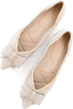 Stunner Women's Pointed Toe Flats Fashion Shiny Rhinestone Flats Comfortable Wedding Party Office Flat Shoes