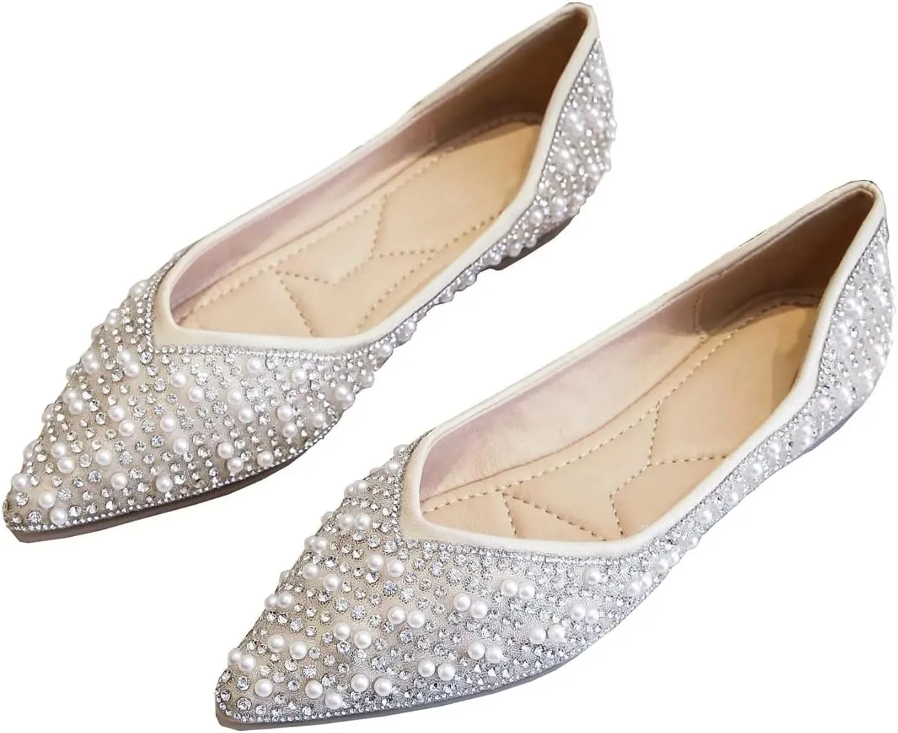 Stunner Women's Pointed Toe Flats Fashion Shiny Rhinestone Flats Comfortable Wedding Party Office Flat Shoes
