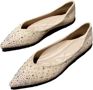Stunner Women's Pointed Toe Flats Fashion Shiny Rhinestone Flats Comfortable Wedding Party Office Flat Shoes