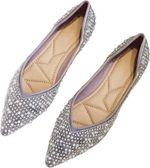 Stunner Women's Pointed Toe Flats Fashion Shiny Rhinestone Flats Comfortable Wedding Party Office Flat Shoes