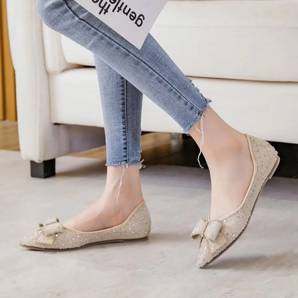 Stunner Women's Pointed Toe Flats Fashion Shiny Rhinestone Flats Comfortable Wedding Party Office Flat Shoes