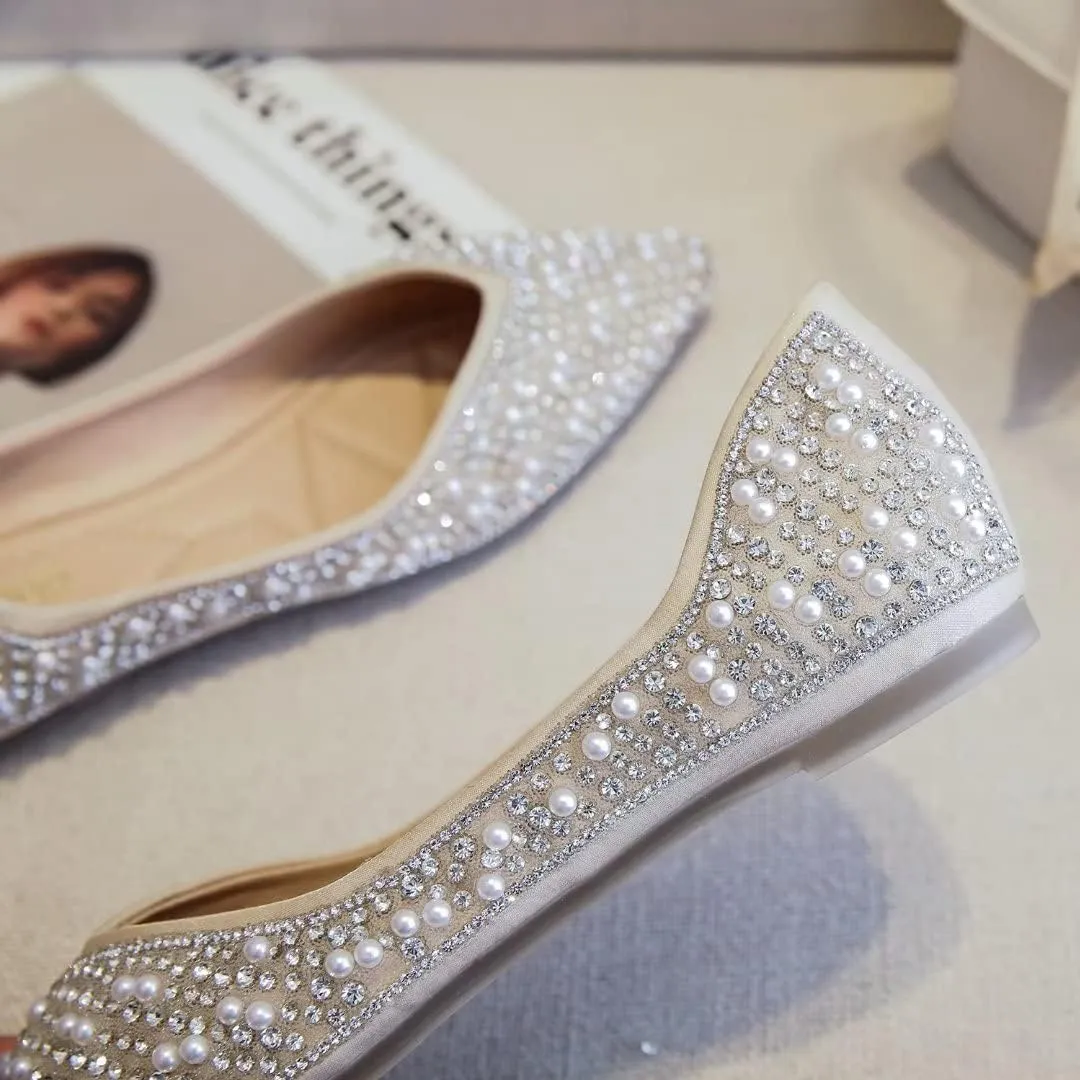 Stunner Women's Pointed Toe Flats Fashion Shiny Rhinestone Flats Comfortable Wedding Party Office Flat Shoes