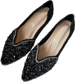 Stunner Women's Pointed Toe Flats Fashion Shiny Rhinestone Flats Comfortable Wedding Party Office Flat Shoes