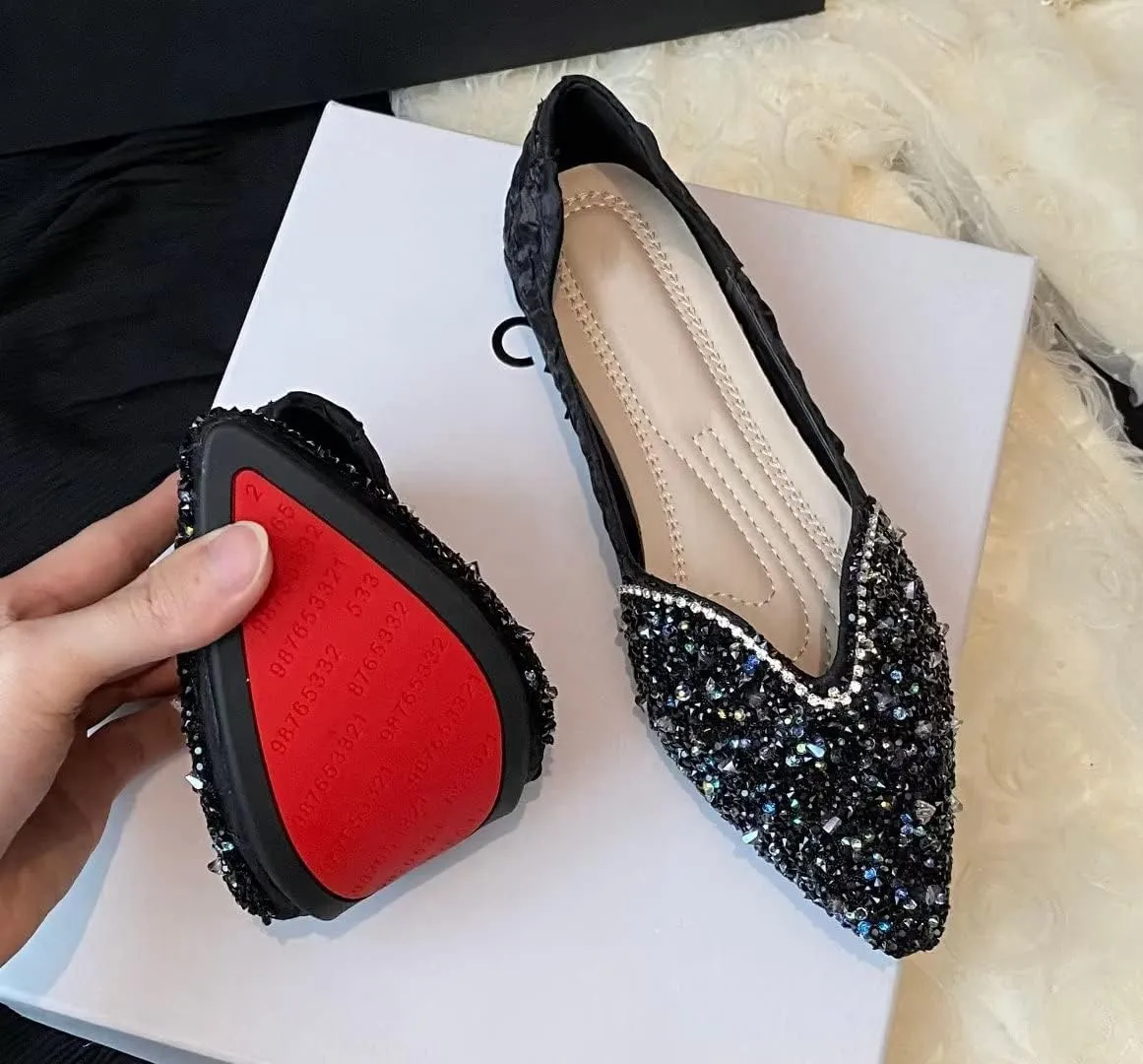 Stunner Women's Pointed Toe Flats Fashion Shiny Rhinestone Flats Comfortable Wedding Party Office Flat Shoes