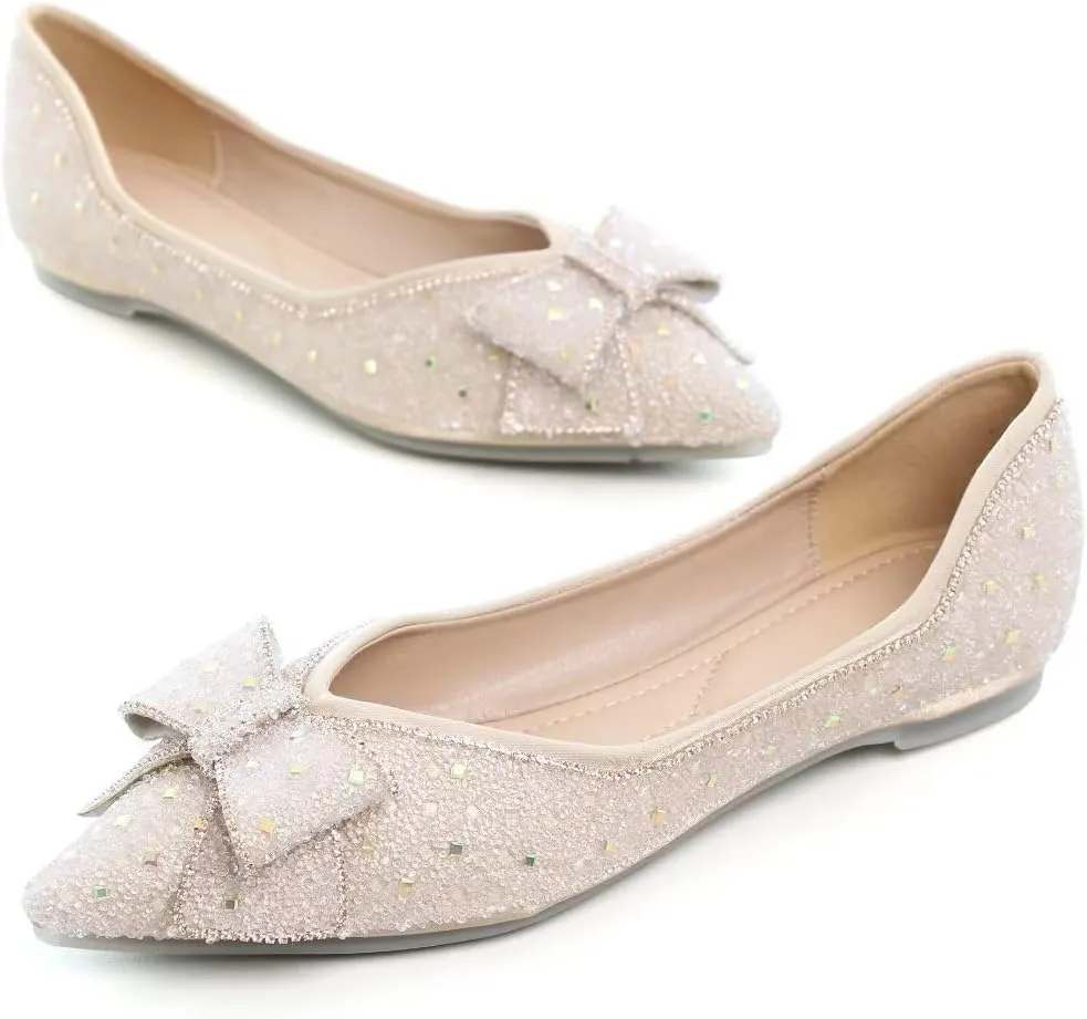 Stunner Women's Pointed Toe Flats Fashion Shiny Rhinestone Flats Comfortable Wedding Party Office Flat Shoes