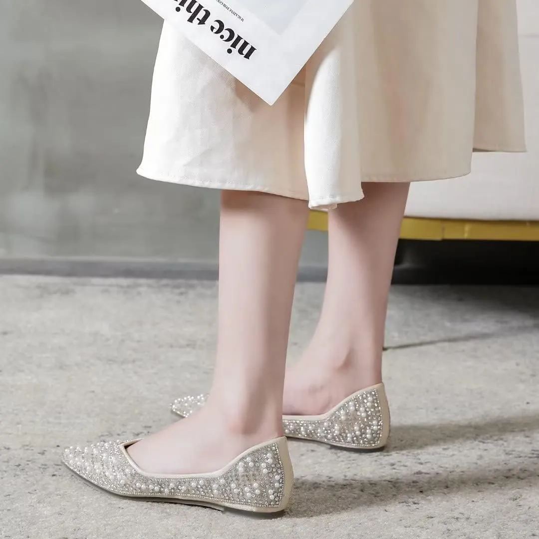 Stunner Women's Pointed Toe Flats Fashion Shiny Rhinestone Flats Comfortable Wedding Party Office Flat Shoes