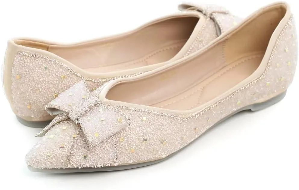 Stunner Women's Pointed Toe Flats Fashion Shiny Rhinestone Flats Comfortable Wedding Party Office Flat Shoes