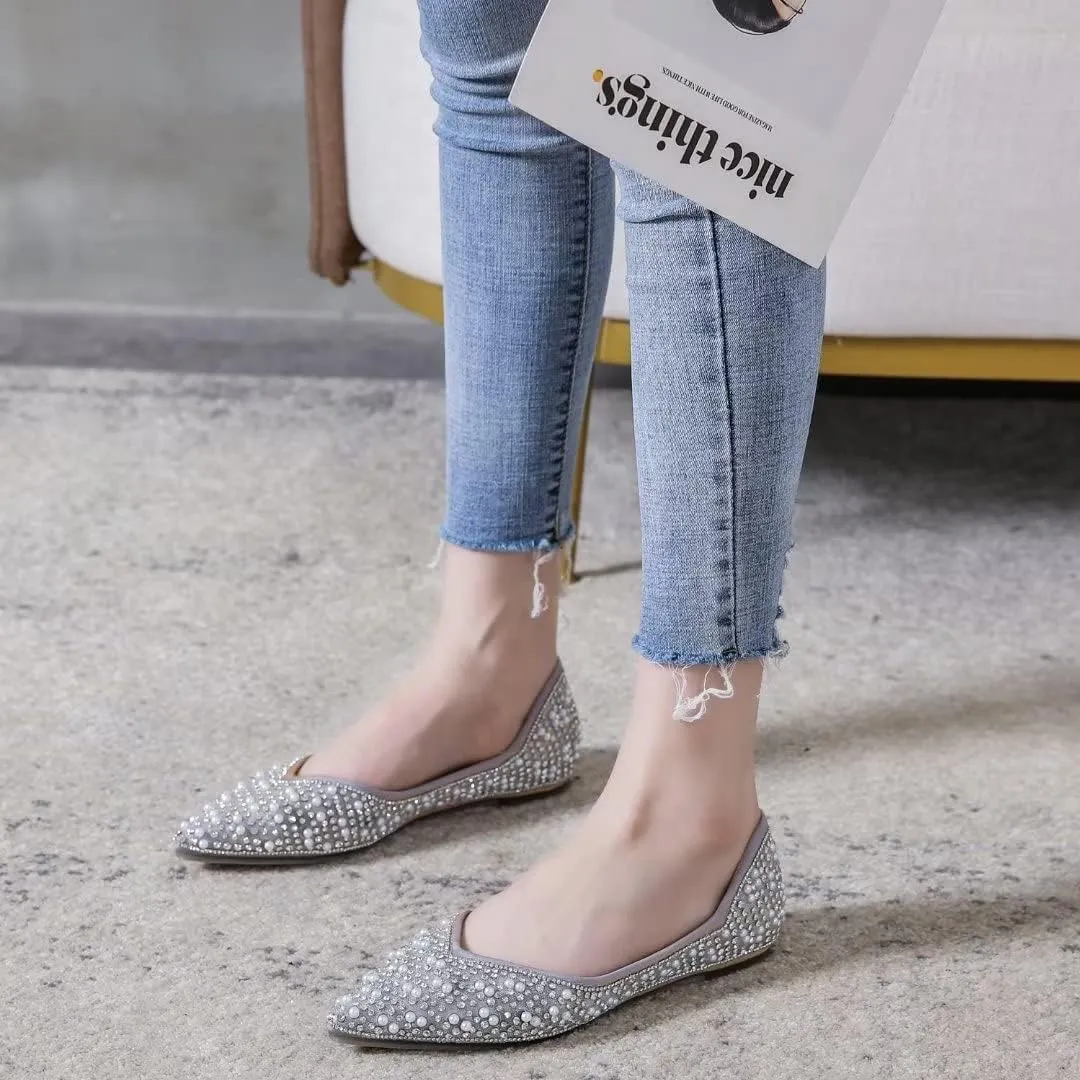 Stunner Women's Pointed Toe Flats Fashion Shiny Rhinestone Flats Comfortable Wedding Party Office Flat Shoes