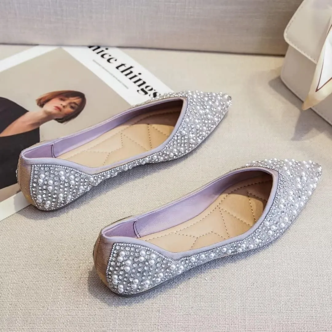 Stunner Women's Pointed Toe Flats Fashion Shiny Rhinestone Flats Comfortable Wedding Party Office Flat Shoes