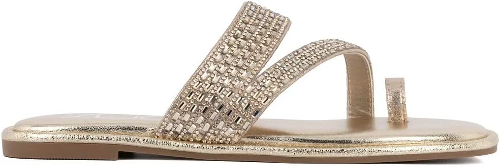 Sugar Women's Strappy Toe Loop Sandals with Cushioned Sole  Open-Toe Slip-On Flip Flops in Vegan Leather