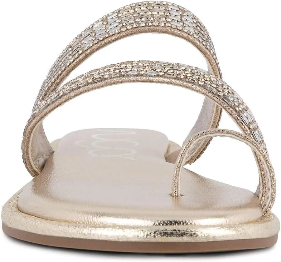 Sugar Women's Strappy Toe Loop Sandals with Cushioned Sole  Open-Toe Slip-On Flip Flops in Vegan Leather