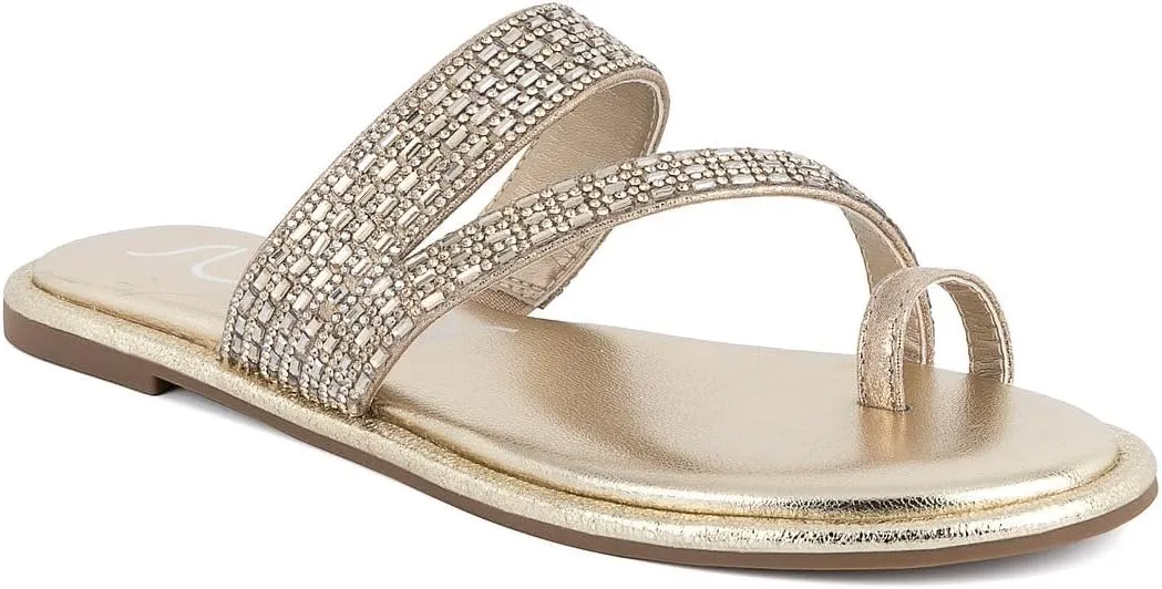 Sugar Women's Strappy Toe Loop Sandals with Cushioned Sole  Open-Toe Slip-On Flip Flops in Vegan Leather