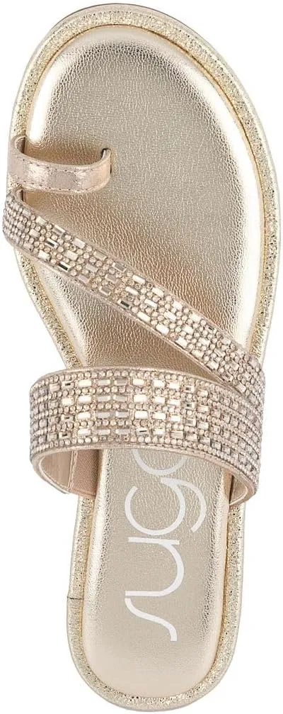 Sugar Women's Strappy Toe Loop Sandals with Cushioned Sole  Open-Toe Slip-On Flip Flops in Vegan Leather