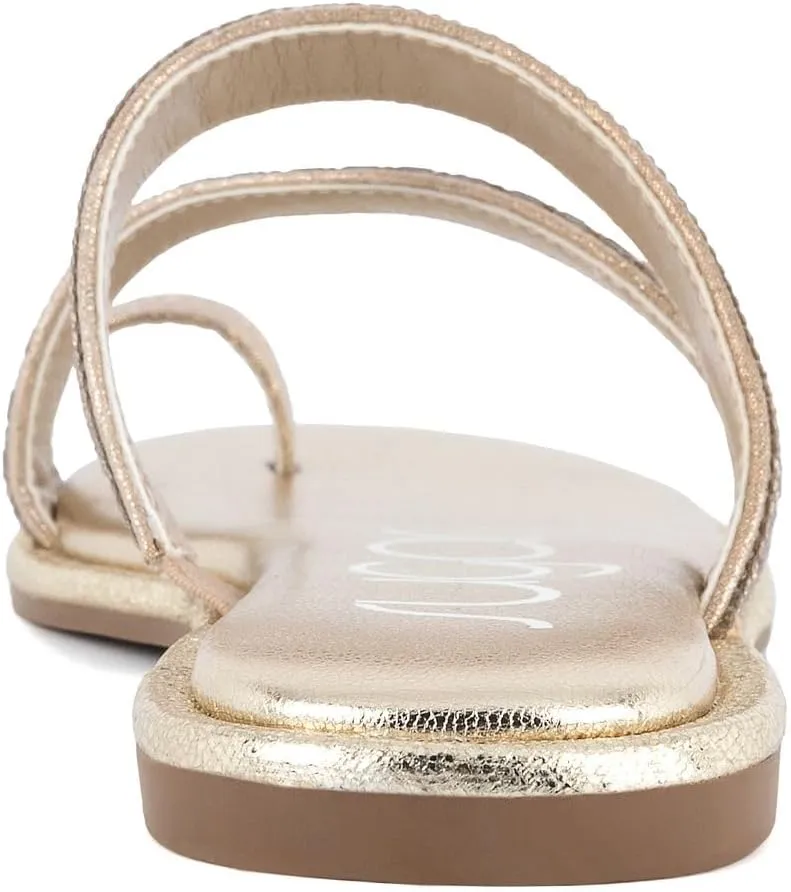 Sugar Women's Strappy Toe Loop Sandals with Cushioned Sole  Open-Toe Slip-On Flip Flops in Vegan Leather