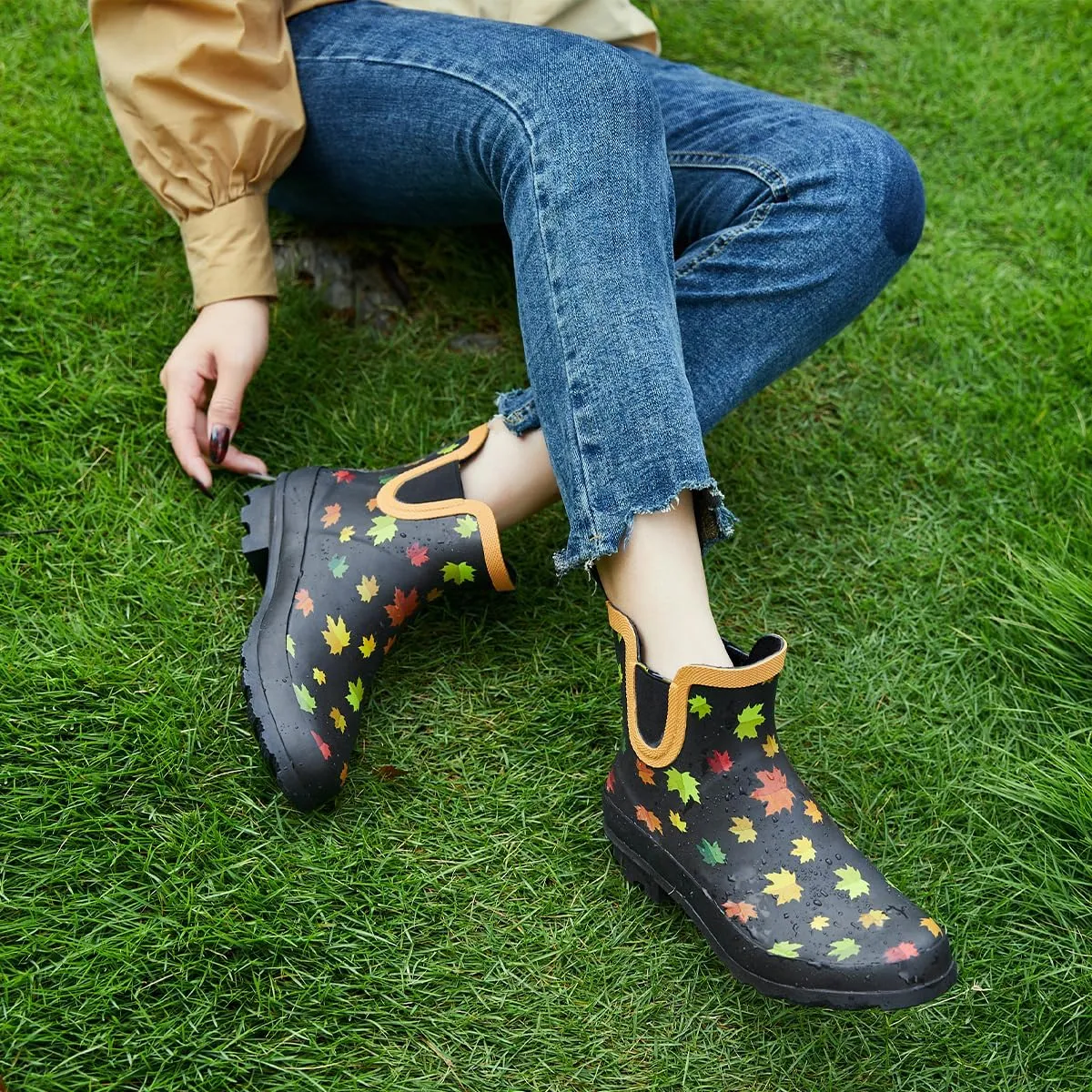 SWIFTFROG Rain Boots for Women - Waterproof Ankle Garden Shoes Anti-Slipping Floral Printed Rainboots for Ladies Stylish Light Ankle Rain Shoes, Women's Rain Footwear