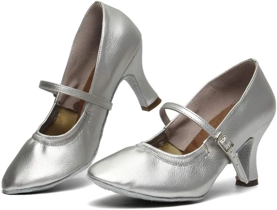 TINRYMX Women Latin Dance Shoes Closed Toe Ballroom Salsa Tango Practice Performance Dancing Shoes, CMJ-5003-7