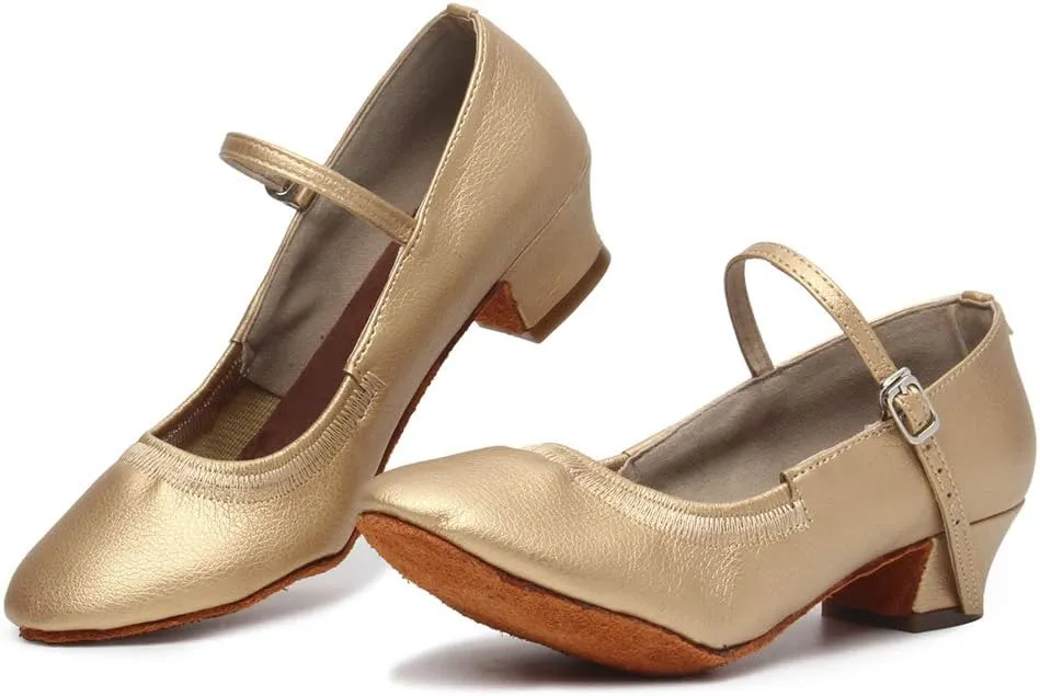 TINRYMX Women's Latin Dance Shoes Closed Toe Ballroom Salsa Tango Low Heel Dance Practice Performance Shoes, CMJ-5003-3.5