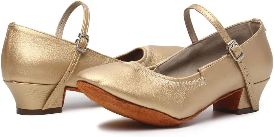 TINRYMX Women's Latin Dance Shoes Closed Toe Ballroom Salsa Tango Low Heel Dance Practice Performance Shoes, CMJ-5003-3.5