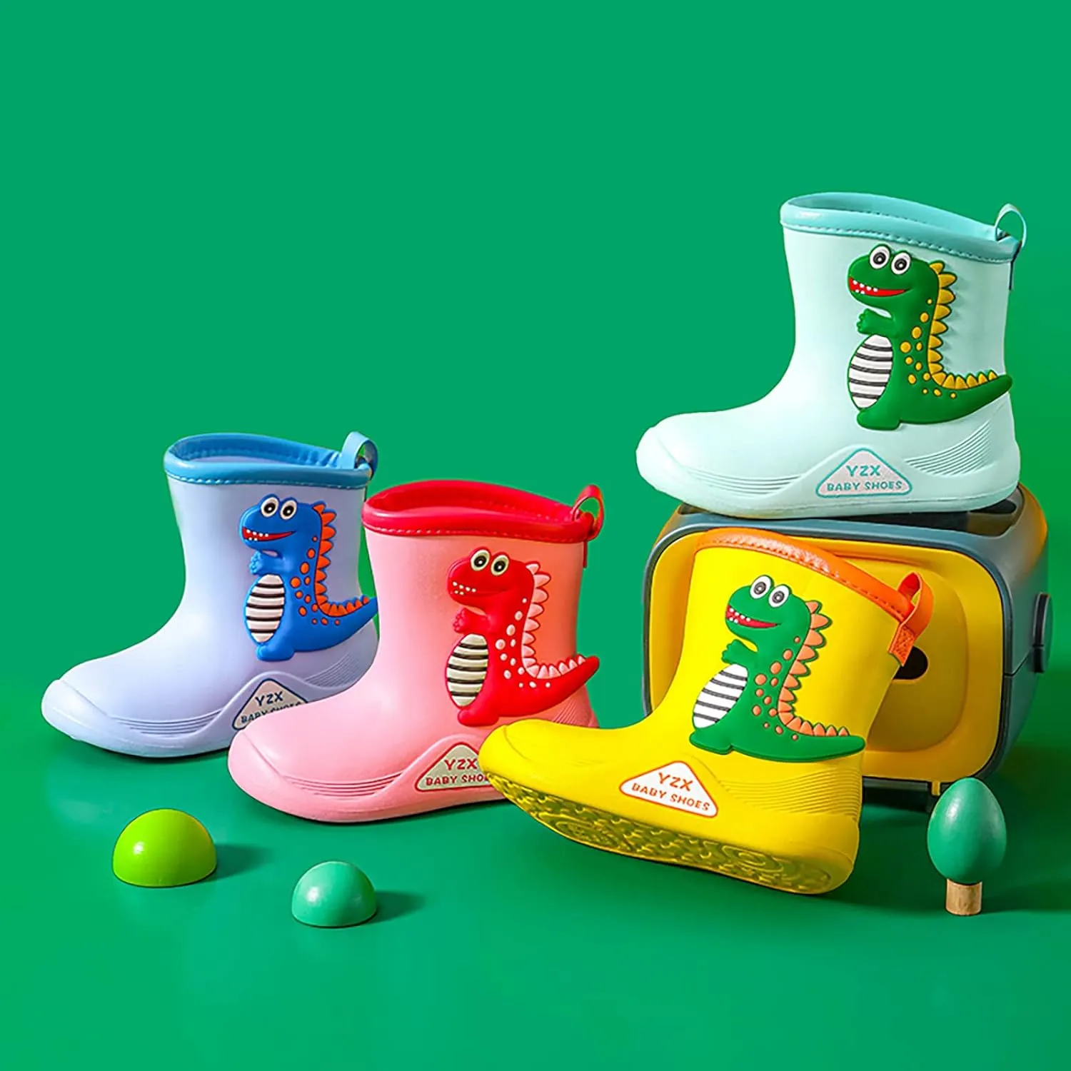 Toddler Dinosaur Rain Boots, Waterproof Rubber Kids Rain Boots for Girls Boys Unisex-Child Outdoor Toddler Furry Boots