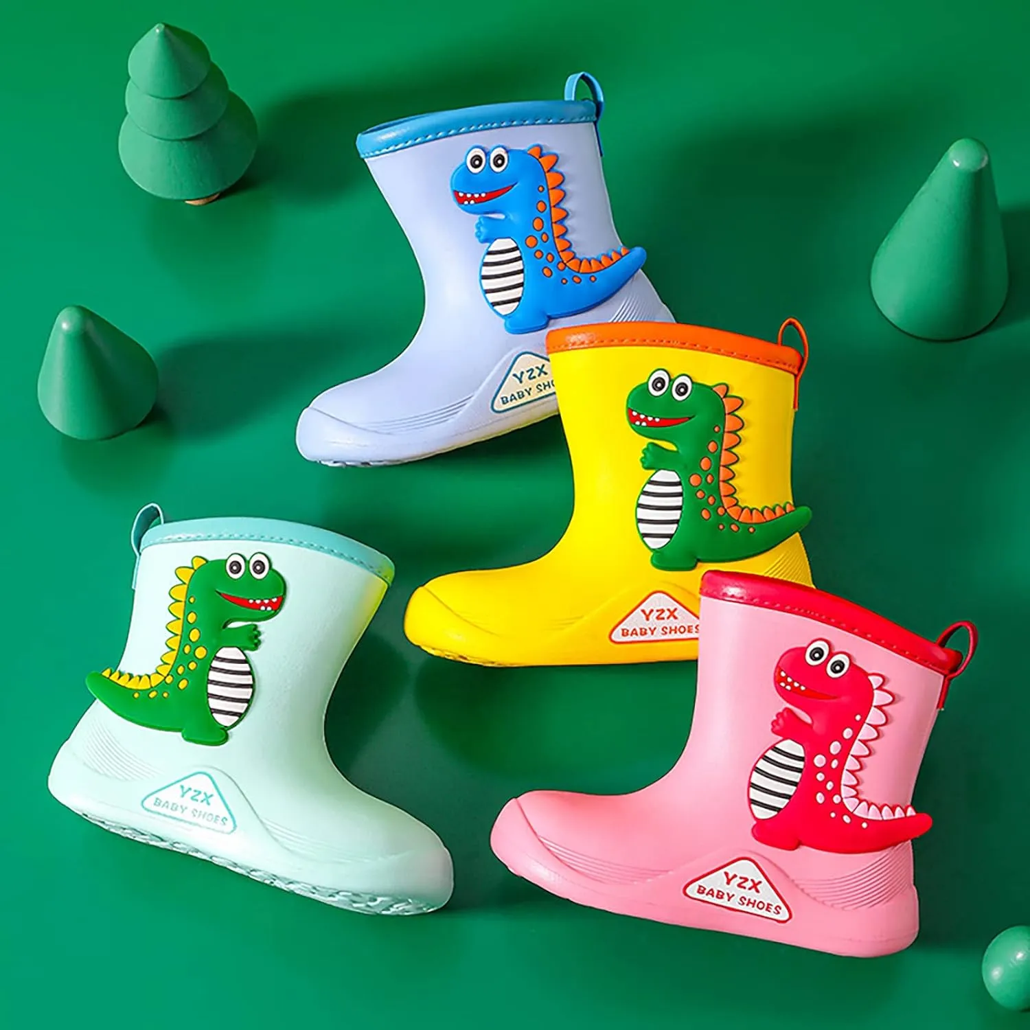 Toddler Dinosaur Rain Boots, Waterproof Rubber Kids Rain Boots for Girls Boys Unisex-Child Outdoor Toddler Furry Boots