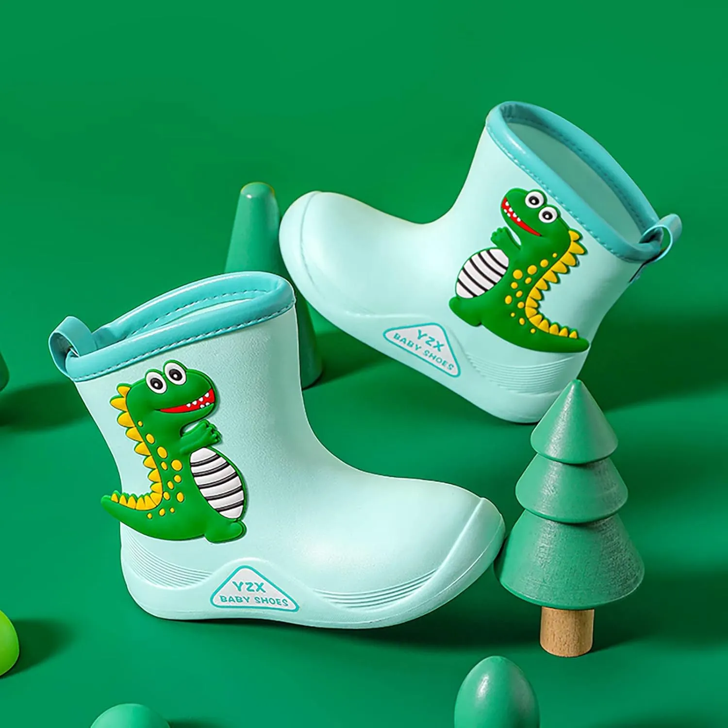 Toddler Dinosaur Rain Boots, Waterproof Rubber Kids Rain Boots for Girls Boys Unisex-Child Outdoor Toddler Furry Boots